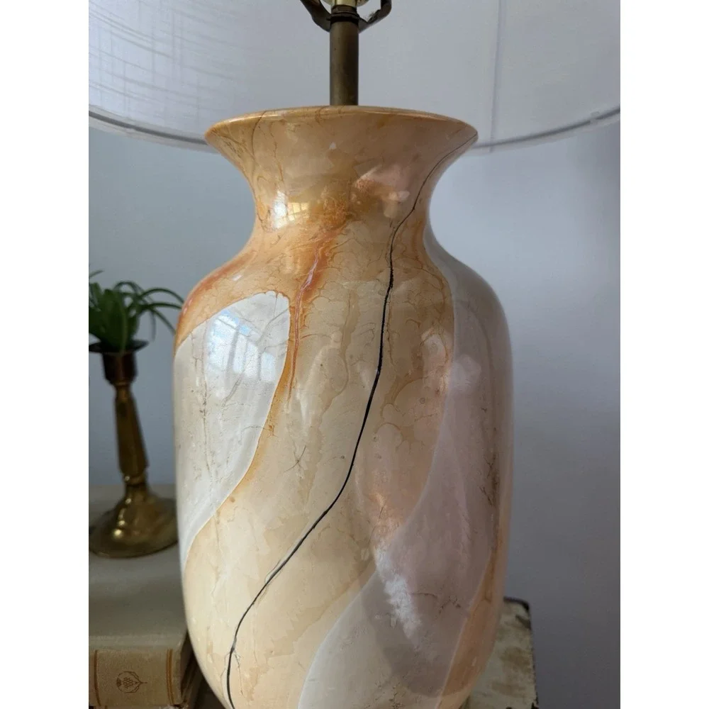 Vintage Ceramic Fall Color Tones Lamp With New Linen Shade GW0051
